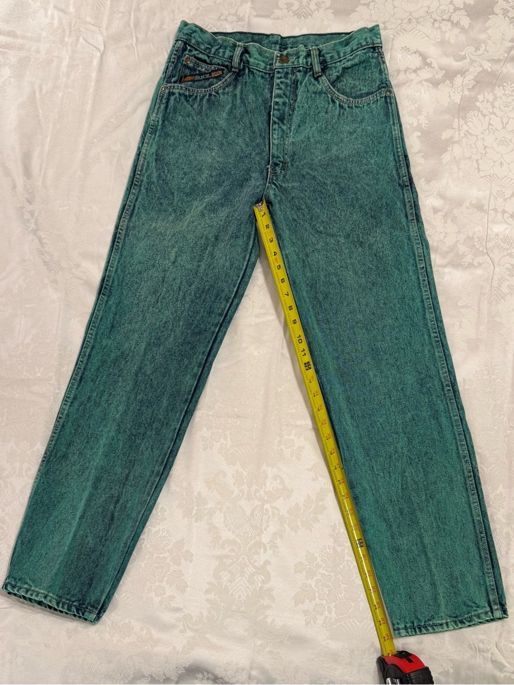Vintage Slick Men's Denim Jeans, Size 32 x 32, Straight-Leg, Acid Wash Teal, Y2K - Picture 4 of 11